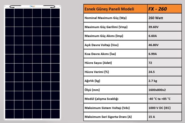 260 Watt Sunpower Hücre Esnek Güneş Paneli - Görsel 2